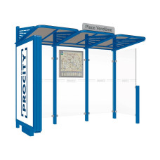 ProCity Wartehalle CONVI - Standard, 1 beleuchteter Caisson links mit 1 Seitenverkleidung rechts, L 3107 mm.