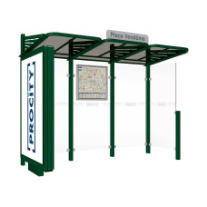 ProCity Wartehalle CONVI - Standard, 1 beleuchteter Caisson links mit 1 Seitenverkleidung rechts, L 3107 mm.