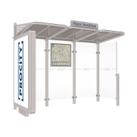 ProCity Wartehalle CONVI - Standard, 1 beleuchteter Caisson links mit 1 Seitenverkleidung rechts, L 3107 mm.
