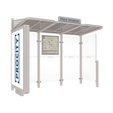 ProCity Wartehalle CONVI - Standard, 1 beleuchteter Caisson links mit 1 Seitenverkleidung rechts, L 3107 mm.