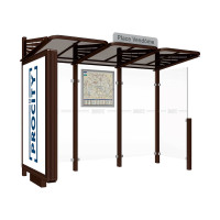 ProCity Wartehalle CONVI - Standard, 1 beleuchteter Caisson links mit 1 Seitenverkleidung rechts, L 3107 mm.