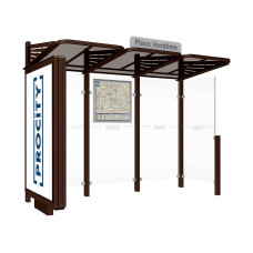 ProCity Wartehalle CONVI - Standard, 1 beleuchteter Caisson links mit 1 Seitenverkleidung rechts, L 3107 mm.