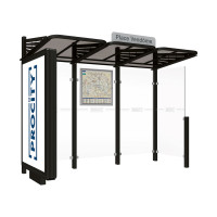 ProCity Wartehalle CONVI - Standard, 1 beleuchteter Caisson links mit 1 Seitenverkleidung rechts, L 3107 mm.