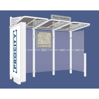 ProCity Wartehalle CONVI - Standard, 1 beleuchteter Caisson links mit 1 Seitenverkleidung rechts, L 3107 mm.