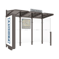 ProCity Wartehalle CONVI - Standard, 1 beleuchteter Caisson links mit 1 Seitenverkleidung rechts, L 3107 mm.