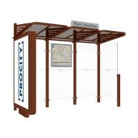 ProCity Wartehalle CONVI - Standard, 1 beleuchteter Caisson links mit 1 Seitenverkleidung rechts, L 3107 mm.