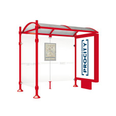 PROCITY Wartehalle Province, 1 Leuchtkasten auf Mittelfuß & 1 Seitenverkleidung, L 2500 mm.