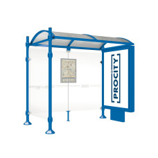 PROCITY Wartehalle Province, 1 Leuchtkasten auf Mittelfuß & 1 Seitenverkleidung, L 2500 mm.
