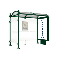 PROCITY Wartehalle Province, 1 Leuchtkasten auf Mittelfuß & 1 Seitenverkleidung, L 2500 mm.