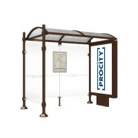 PROCITY Wartehalle Province, 1 Leuchtkasten auf Mittelfuß & 1 Seitenverkleidung, L 2500 mm.