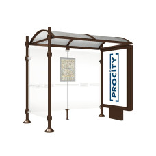 PROCITY Wartehalle Province, 1 Leuchtkasten auf Mittelfuß & 1 Seitenverkleidung, L 2500 mm.