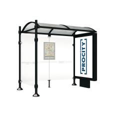PROCITY Wartehalle Province, 1 Leuchtkasten auf Mittelfuß & 1 Seitenverkleidung, L 2500 mm.