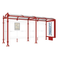 PROcity Wartehalle Province, 1 Leuchtkasten auf Mittelfuß & 1 Seitenverkleidung, L 5000 mm.