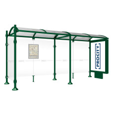 PROcity Wartehalle Province, 1 Leuchtkasten auf Mittelfuß & 1 Seitenverkleidung, L 5000 mm.