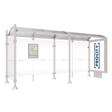 PROcity Wartehalle Province, 1 Leuchtkasten auf Mittelfuß & 1 Seitenverkleidung, L 5000 mm.