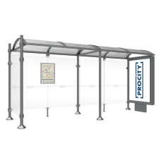 PROcity Wartehalle Province, 1 Leuchtkasten auf Mittelfuß & 1 Seitenverkleidung, L 5000 mm.