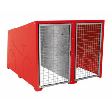 Bikebox PROCITY Berlin, Basic Module 2 Spaces, Doors Galvanized, Frame Traffic Red, L 1820 mm.