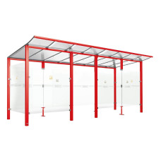 PROCITY Raucherunterstand Modulo - mit Frontverkleidung, Tiefe 1990 mm, L 5020 mm.