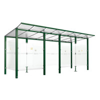 PROCITY Raucherunterstand Modulo - mit Frontverkleidung, Tiefe 1990 mm, L 5020 mm.