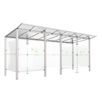 PROCITY Raucherunterstand Modulo - mit Frontverkleidung, Tiefe 1990 mm, L 5020 mm.