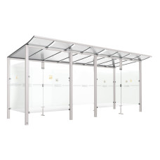 PROCITY Raucherunterstand Modulo - mit Frontverkleidung, Tiefe 1990 mm, L 5020 mm.