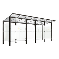 PROCITY Raucherunterstand Modulo - mit Frontverkleidung, Tiefe 1990 mm, L 5020 mm.