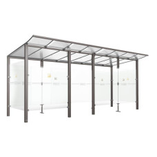PROCITY Raucherunterstand Modulo - mit Frontverkleidung, Tiefe 1990 mm, L 5020 mm.