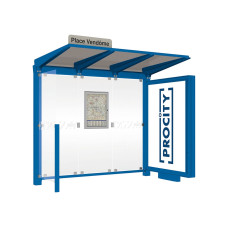 PROCITY Wartehalle Venedig, Leuchtkasten Mittelfuß mit 1 Seitenverkleidung, L 2620 mm.