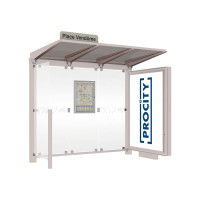 PROCITY Wartehalle Venedig, Leuchtkasten Mittelfuß mit 1 Seitenverkleidung, L 2620 mm.
