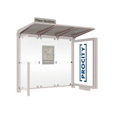 PROCITY Wartehalle Venedig, Leuchtkasten Mittelfuß mit 1 Seitenverkleidung, L 2620 mm.