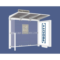 PROCITY Wartehalle Venedig, Leuchtkasten Mittelfuß mit 1 Seitenverkleidung, L 2620 mm.