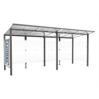 Procity Wartehalle Modulo, 1 Schaukasten 2000 with 1 Seitenverkleidung, L 5020 mm.