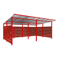 Containerüberdachung | Kapazität: 16x240L (2-rh.) / 6x1100L | Verkehrsrot, zum Einbetonieren