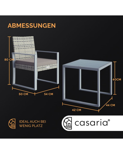 CASARIA Polyrattan Sitzgruppe 3-tlg Grau