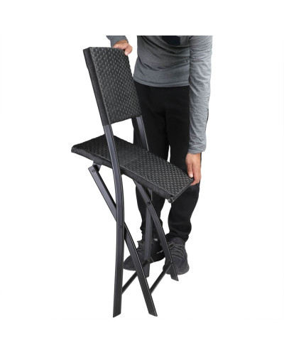 Polyrattan Balkonset 3-tlg Schwarz klappbar