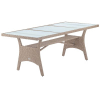 Polyrattan Dining Table Takeo | Cream | 190x90cm | 5mm Glass Top