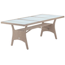 Polyrattan Gartentisch Takeo | Creme | 190x90cm | Glasplatte 5mm