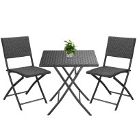 3pc Rattan Balcony Set | Black | Folding & Space-Saving