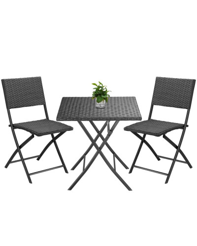 Polyrattan Balkonset 3-tlg Schwarz klappbar