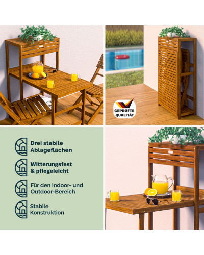 FSC Akazienholz Balkonset mit Regal 3-tlg