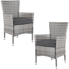 Stapelstuhl 2er Set | Polyrattan Grau | Inklusive Kissen 7cm