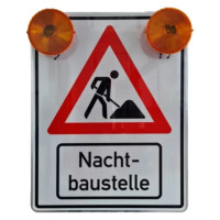 Warnschild Nachtbaustelle mit Text