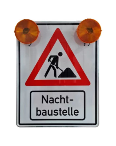 Warnschild Nachtbaustelle mit Text - Hochsichtbares Verkehrszeichen