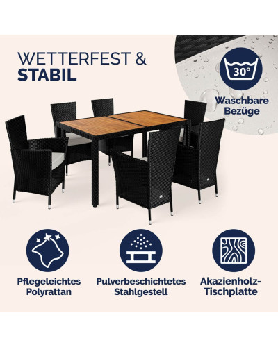 Gartenmöbel Set 7-tlg. Polyrattan Korfu Akazie