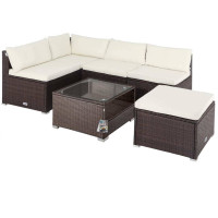 Polyrattan Ecklounge Braun Creme mit 15 cm Rückenpolstern
