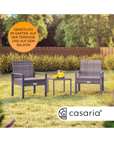 CASARIA Polyrattan Sitzgruppe 3-tlg Grau