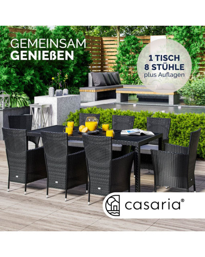 Gartenmöbel Set 9-tlg. Polyrattan WPC-Tisch Schwarz