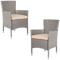 Stapelstuhl 2er Set | Polyrattan Creme Beige | Inklusive Kissen