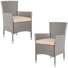Stapelstuhl 2er Set | Polyrattan Creme Beige | Inklusive Kissen