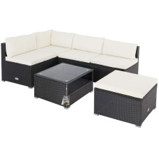Polyrattan Ecklounge Schwarz Creme mit 15 cm Rückenpolstern
